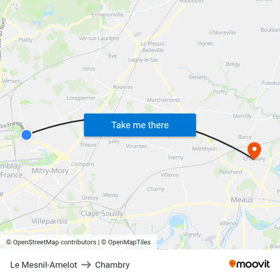 Le Mesnil-Amelot to Chambry map