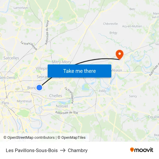 Les Pavillons-Sous-Bois to Chambry map