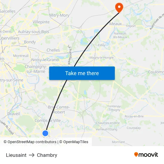 Lieusaint to Chambry map