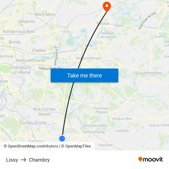 Lissy to Chambry map