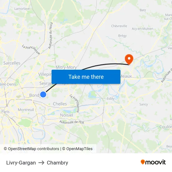 Livry-Gargan to Chambry map