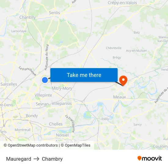 Mauregard to Chambry map