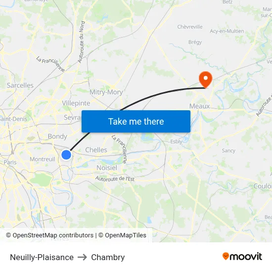 Neuilly-Plaisance to Chambry map
