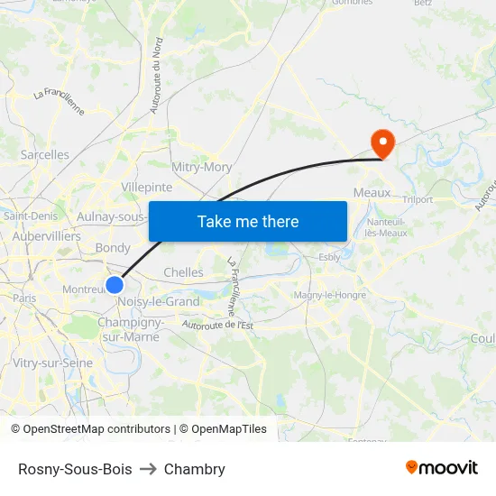 Rosny-Sous-Bois to Chambry map