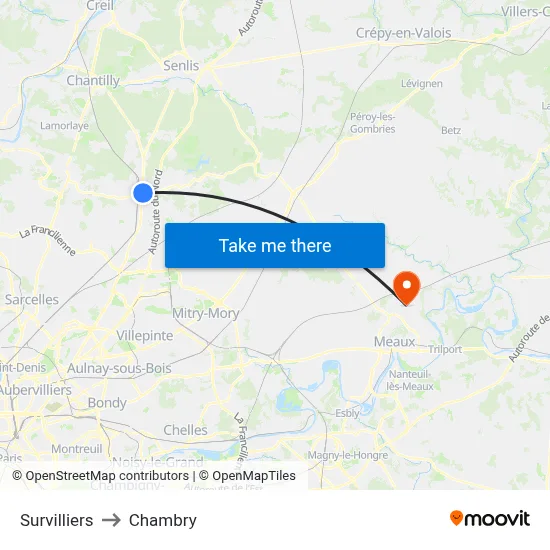 Survilliers to Chambry map
