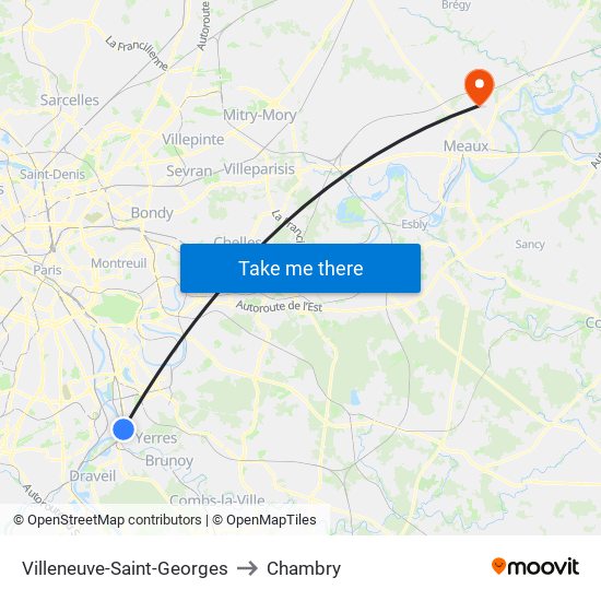 Villeneuve-Saint-Georges to Chambry map