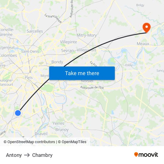 Antony to Chambry map