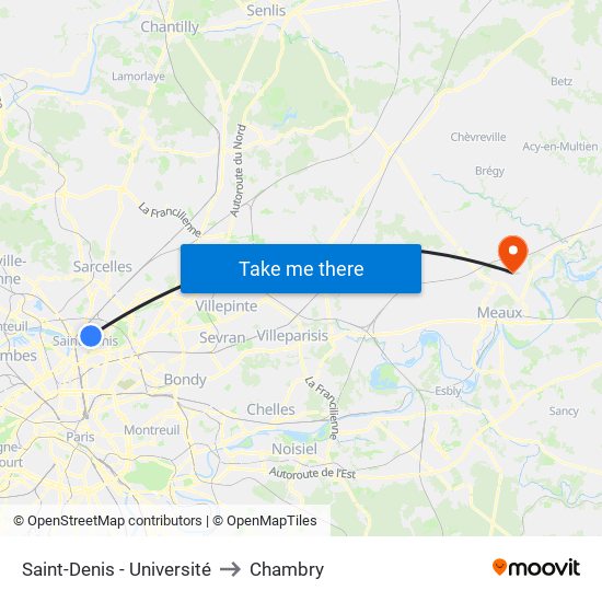 Saint-Denis - Université to Chambry map