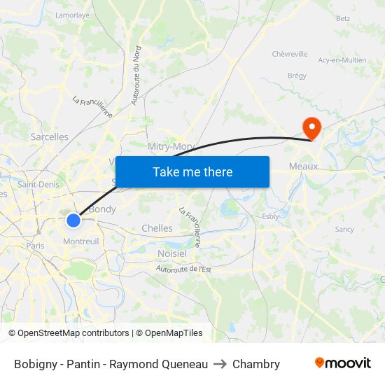 Bobigny - Pantin - Raymond Queneau to Chambry map