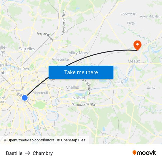 Bastille to Chambry map