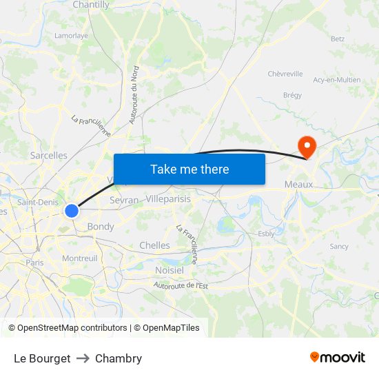 Le Bourget to Chambry map