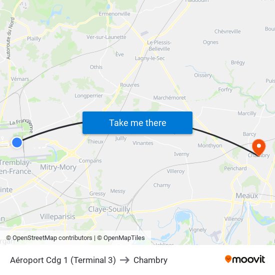 Aéroport Cdg 1 (Terminal 3) to Chambry map