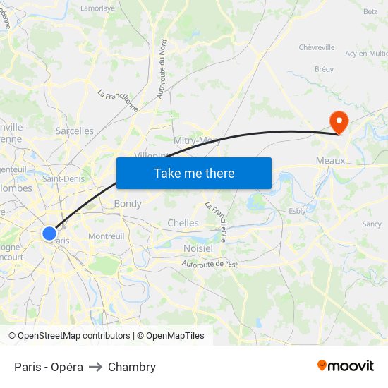 Paris - Opéra to Chambry map