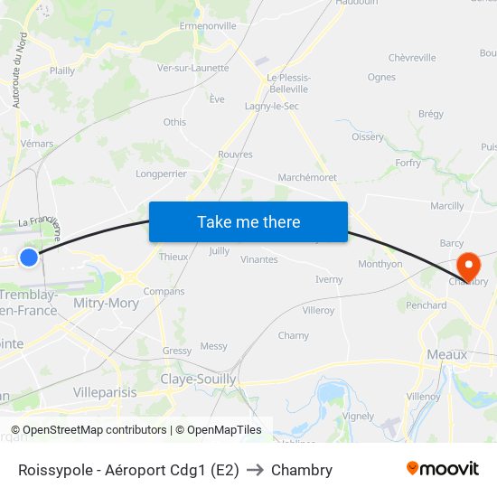 Roissypole - Aéroport Cdg1 (E2) to Chambry map