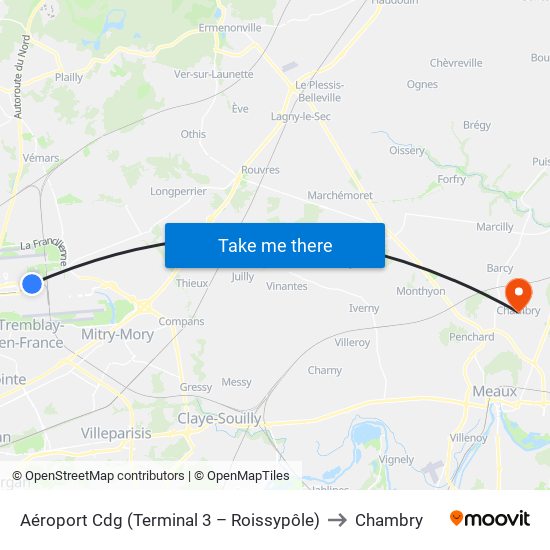 Aéroport Cdg (Terminal 3 – Roissypôle) to Chambry map