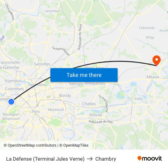 La Défense (Terminal Jules Verne) to Chambry map