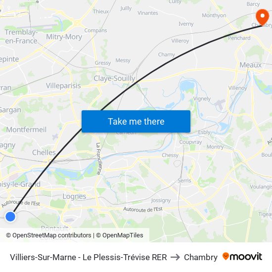 Villiers-Sur-Marne - Le Plessis-Trévise RER to Chambry map