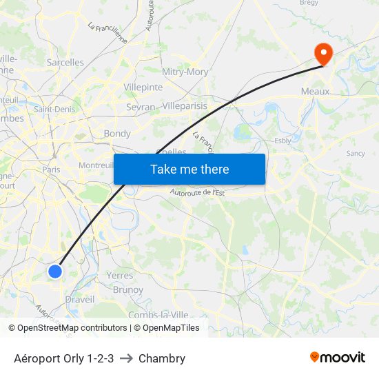 Aéroport Orly 1-2-3 to Chambry map