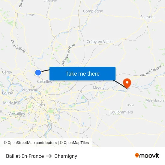 Baillet-En-France to Chamigny map