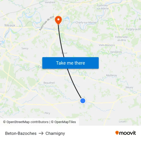 Beton-Bazoches to Chamigny map