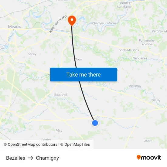 Bezalles to Chamigny map