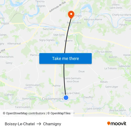 Boissy-Le-Chatel to Chamigny map