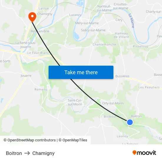 Boitron to Chamigny map
