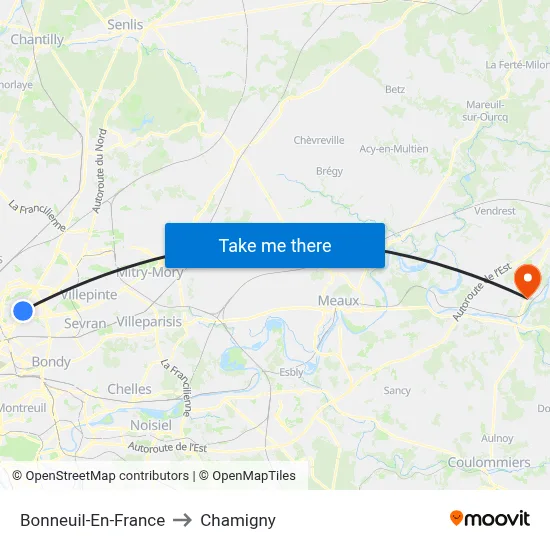 Bonneuil-En-France to Chamigny map
