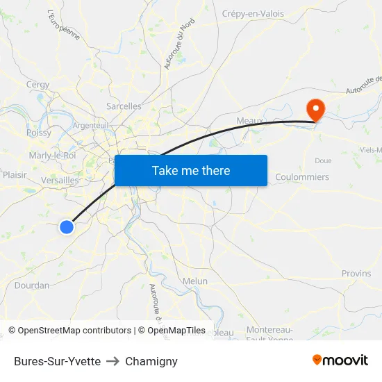Bures-Sur-Yvette to Chamigny map