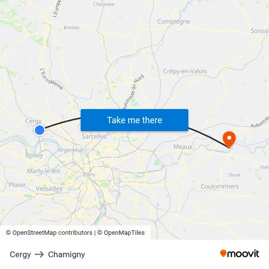 Cergy to Chamigny map