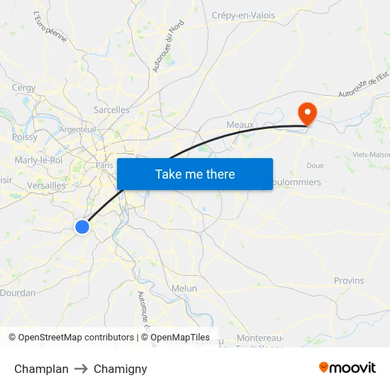 Champlan to Chamigny map
