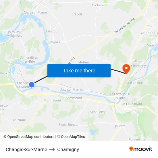Changis-Sur-Marne to Chamigny map