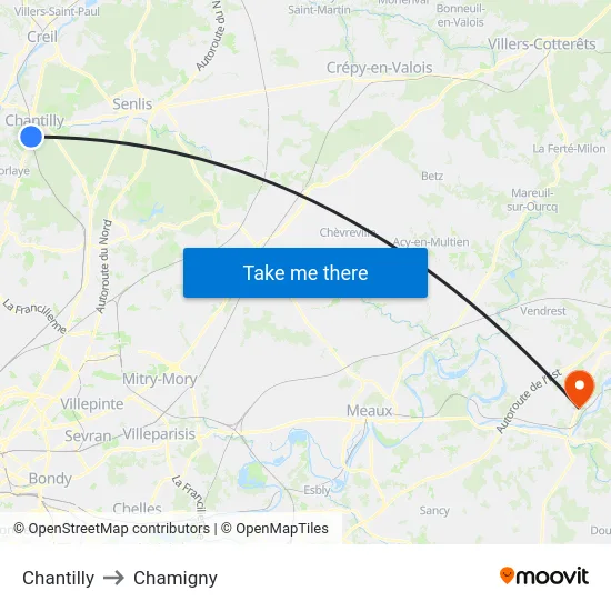 Chantilly to Chamigny map