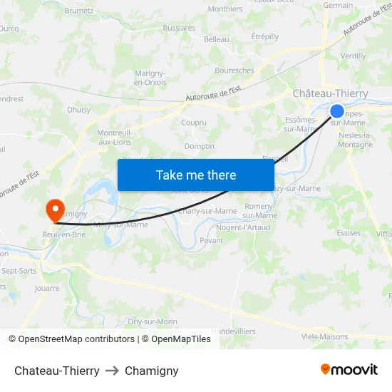 Chateau-Thierry to Chamigny map