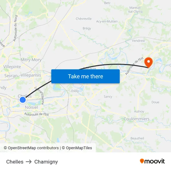 Chelles to Chamigny map