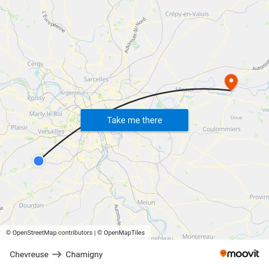 Chevreuse to Chamigny map