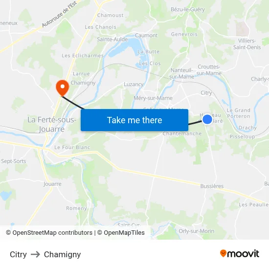 Citry to Chamigny map