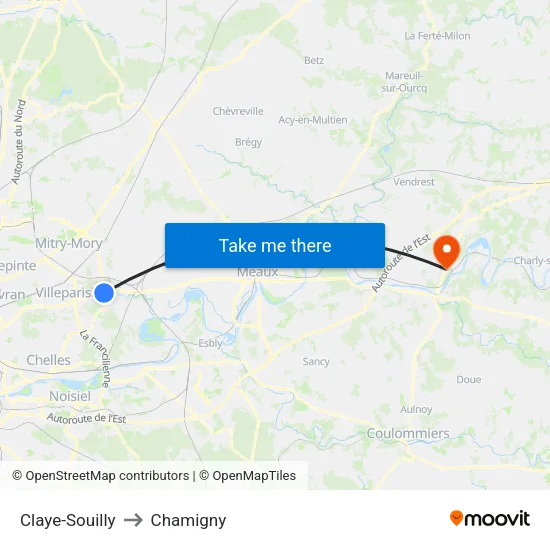 Claye-Souilly to Chamigny map