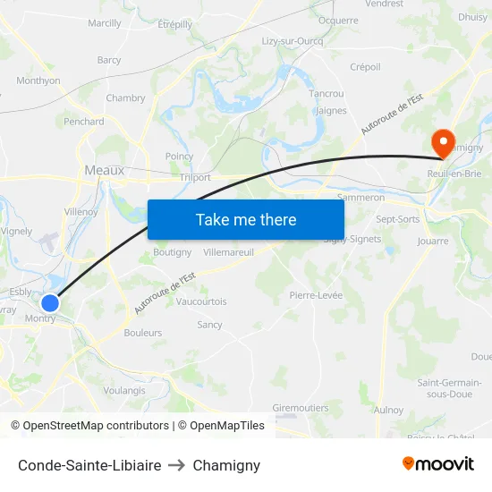 Conde-Sainte-Libiaire to Chamigny map