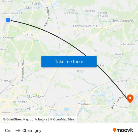 Creil to Chamigny map