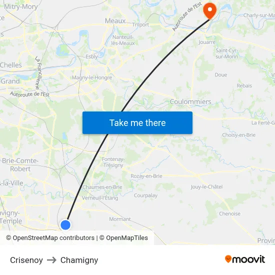 Crisenoy to Chamigny map