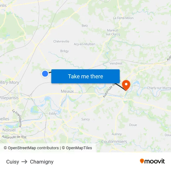 Cuisy to Chamigny map