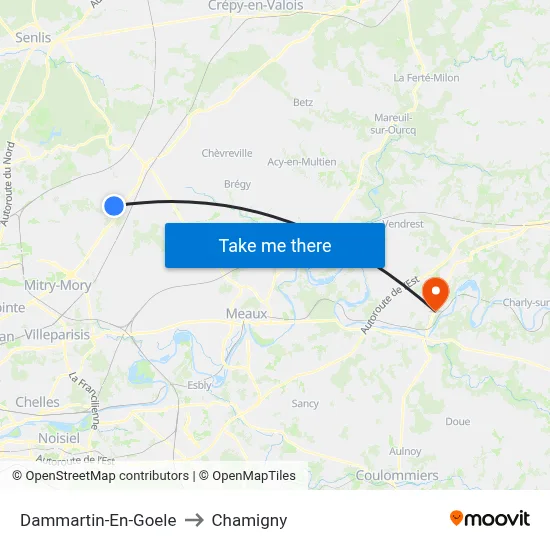 Dammartin-En-Goele to Chamigny map