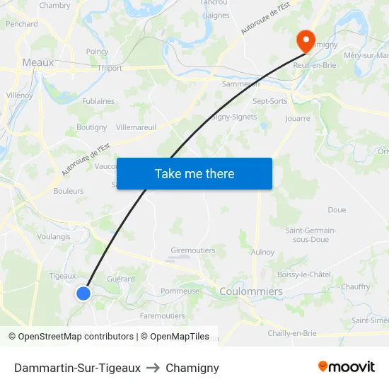 Dammartin-Sur-Tigeaux to Chamigny map