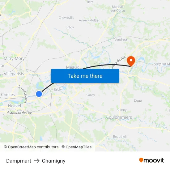 Dampmart to Chamigny map