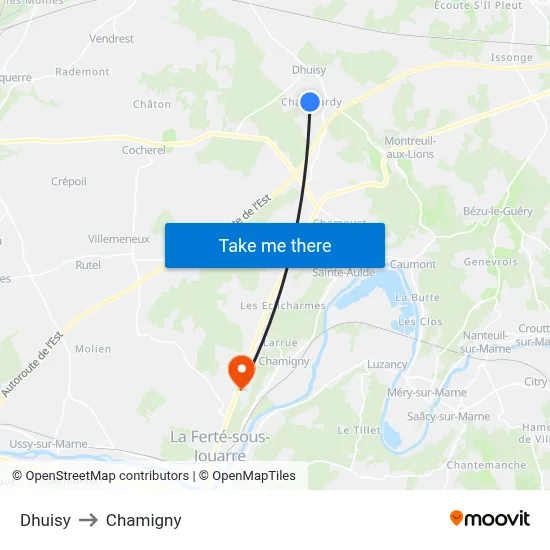 Dhuisy to Chamigny map