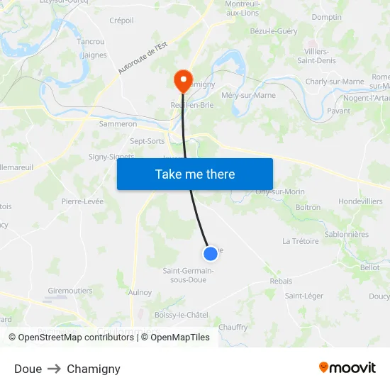 Doue to Chamigny map