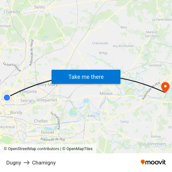 Dugny to Chamigny map
