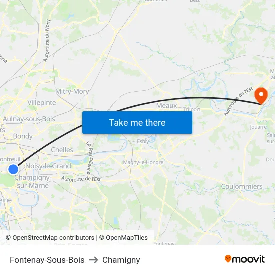 Fontenay-Sous-Bois to Chamigny map