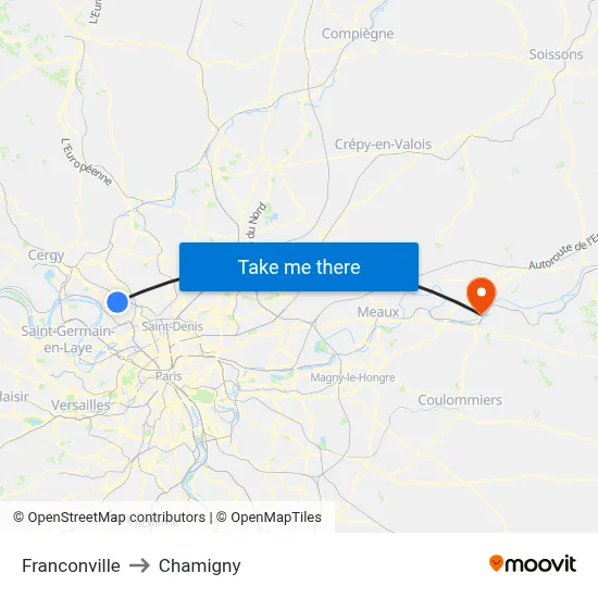 Franconville to Chamigny map